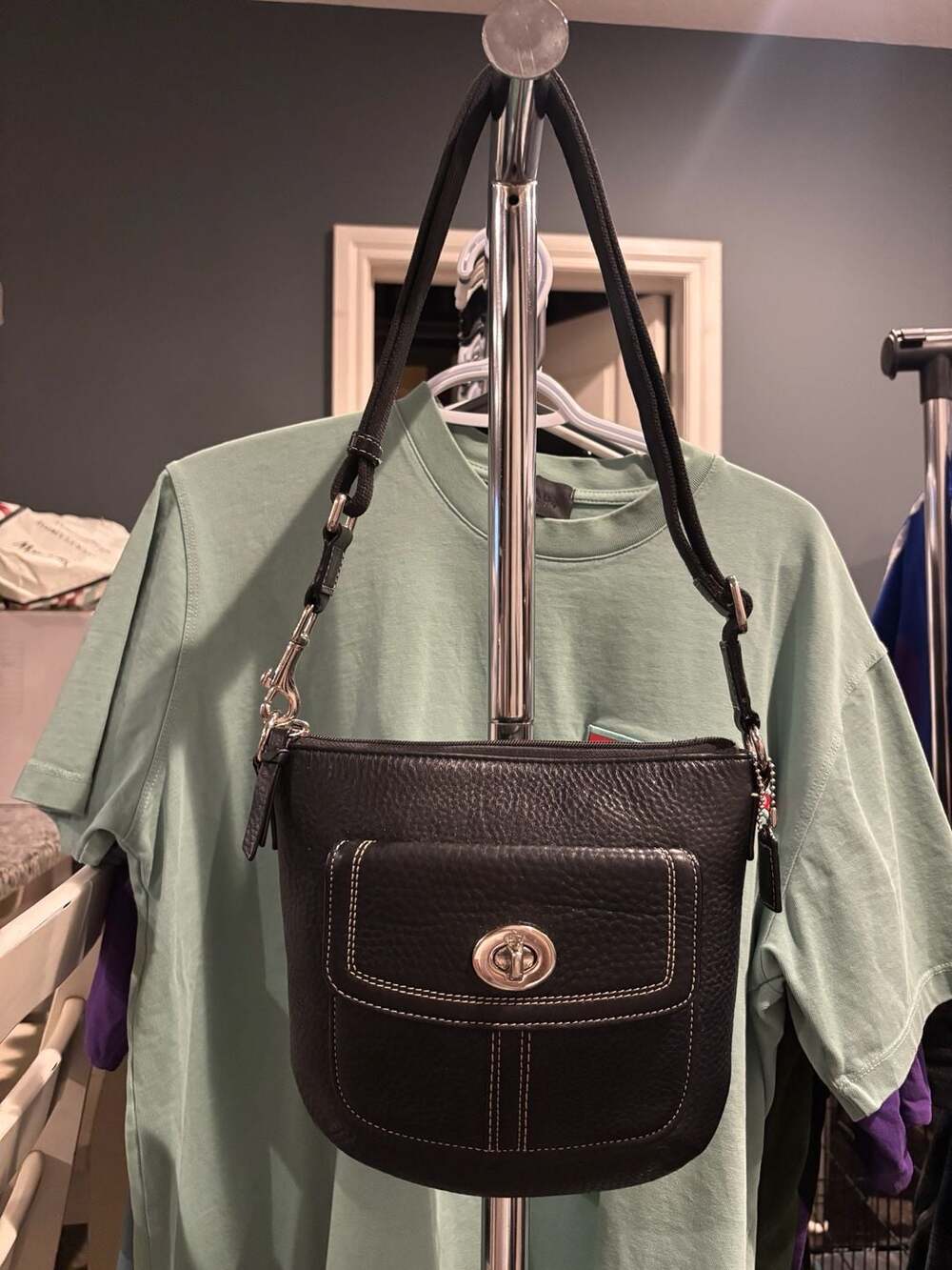 Coach Pebble Leather Crossbody Bag with Front Turn-Lock Pocket